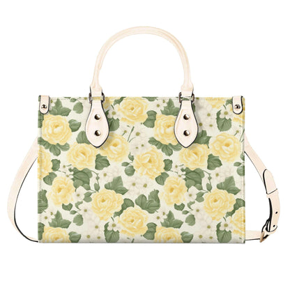 Yellow Rose Garden Bag - Vegan Leather, Crossbody or Shoulder Carry, Inside Pocket & Removable Strap