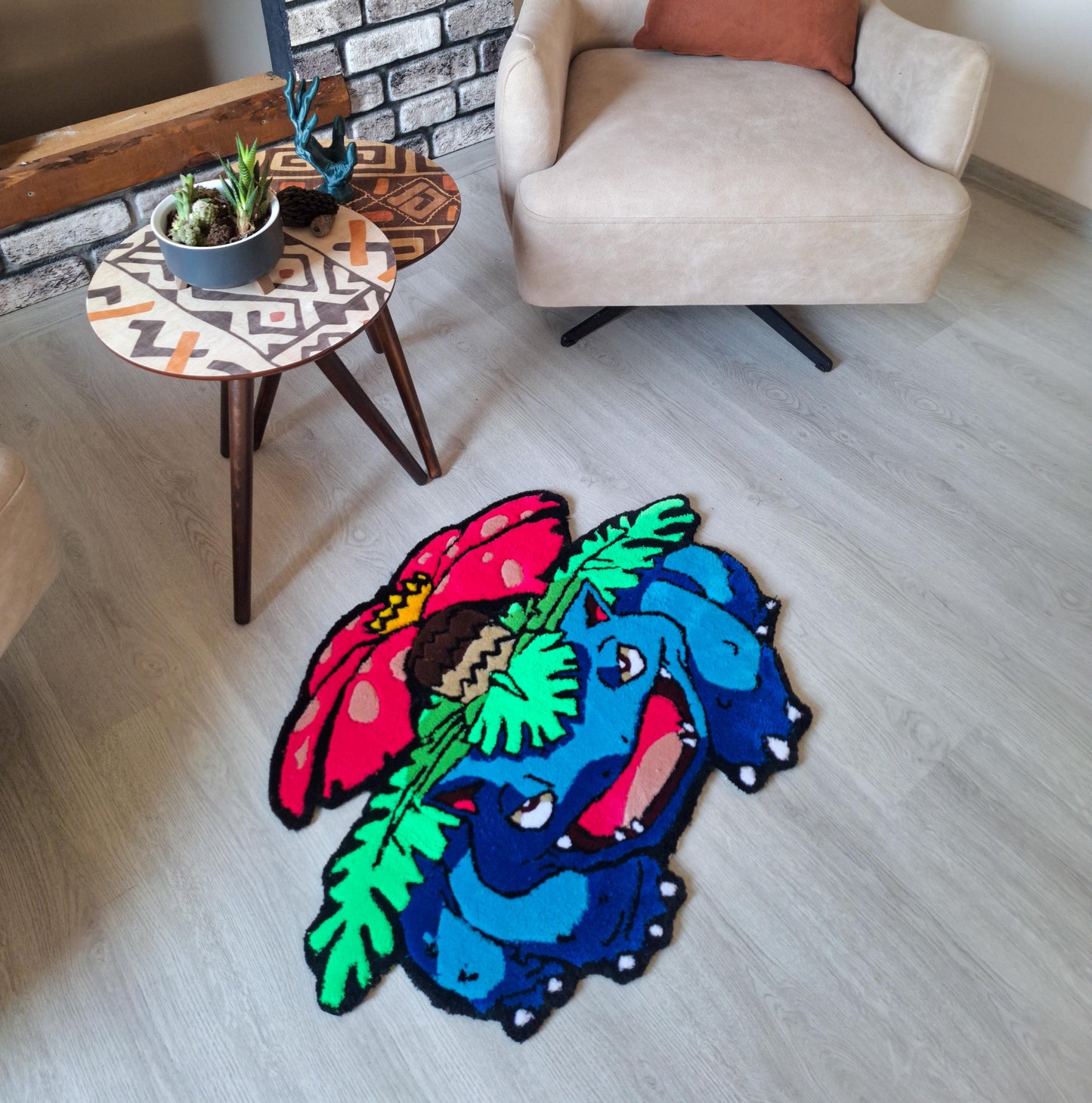 Venusaur Rug, Handmade Tufted, Wall Tufted Art, Anime Rug, Home Decor, Geek Decor, Gaming Room Rug