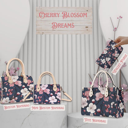 Cherry Blossom Dreams Handbag. Square Tote Bag, Waterproof PU Leather Tote, Top Handle Vegan Leather, Crossbody, Shoulder bag,