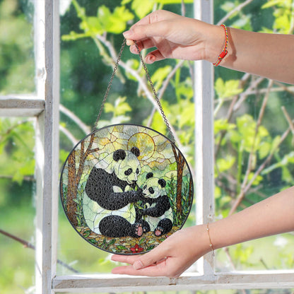 Panda Family Stained Glass Suncatcher Decorative Window Gift for Panda Lovers and Moms
