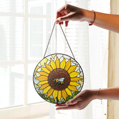 Sunflower Stained Glass Suncatcher Bee Decoration Gift for Garden Lovers