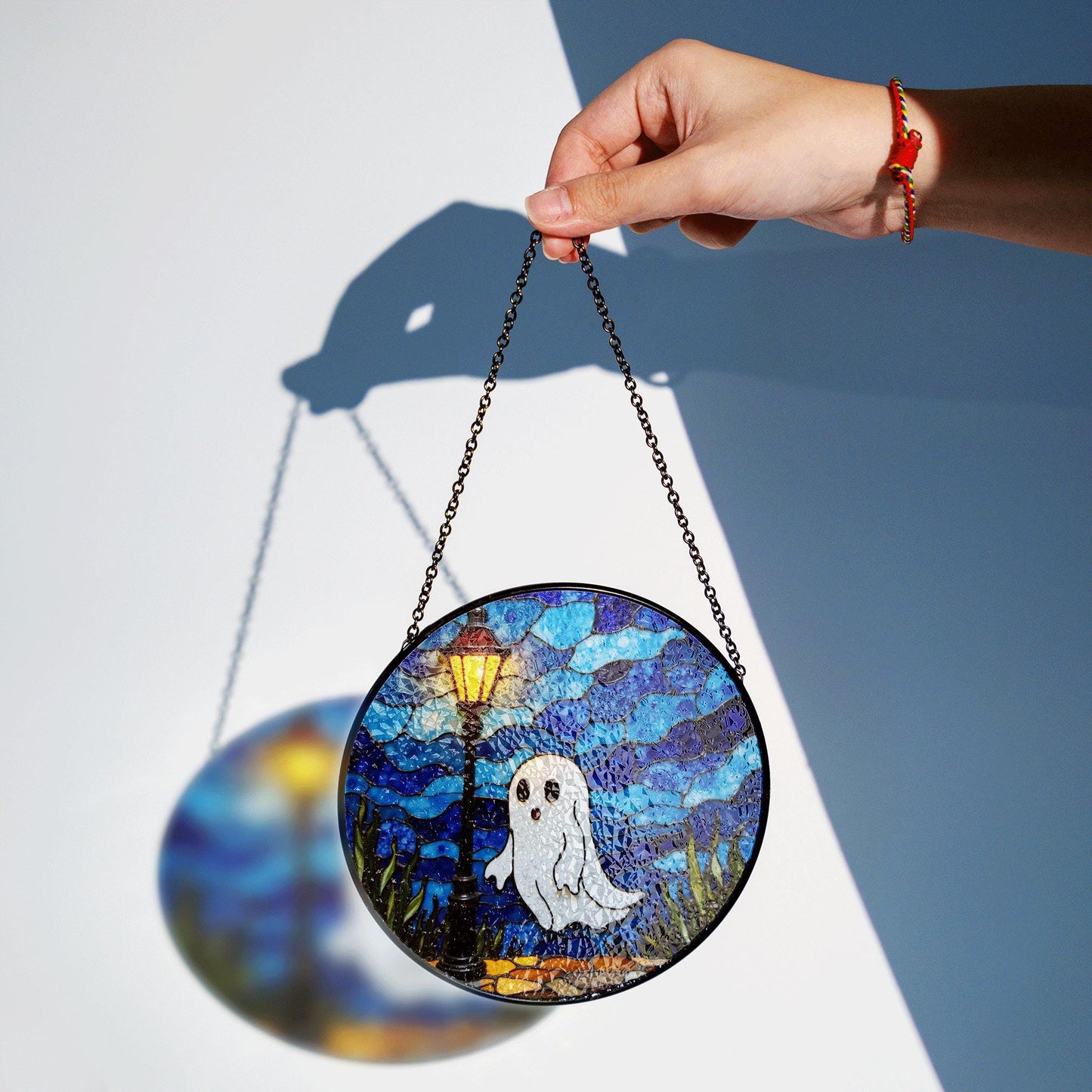 Ghost Suncatcher Stained Glass Lantern Window Art Gift for Halloween Lovers