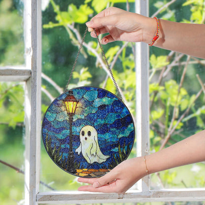 Ghost Suncatcher Stained Glass Lantern Window Art Gift for Halloween Lovers