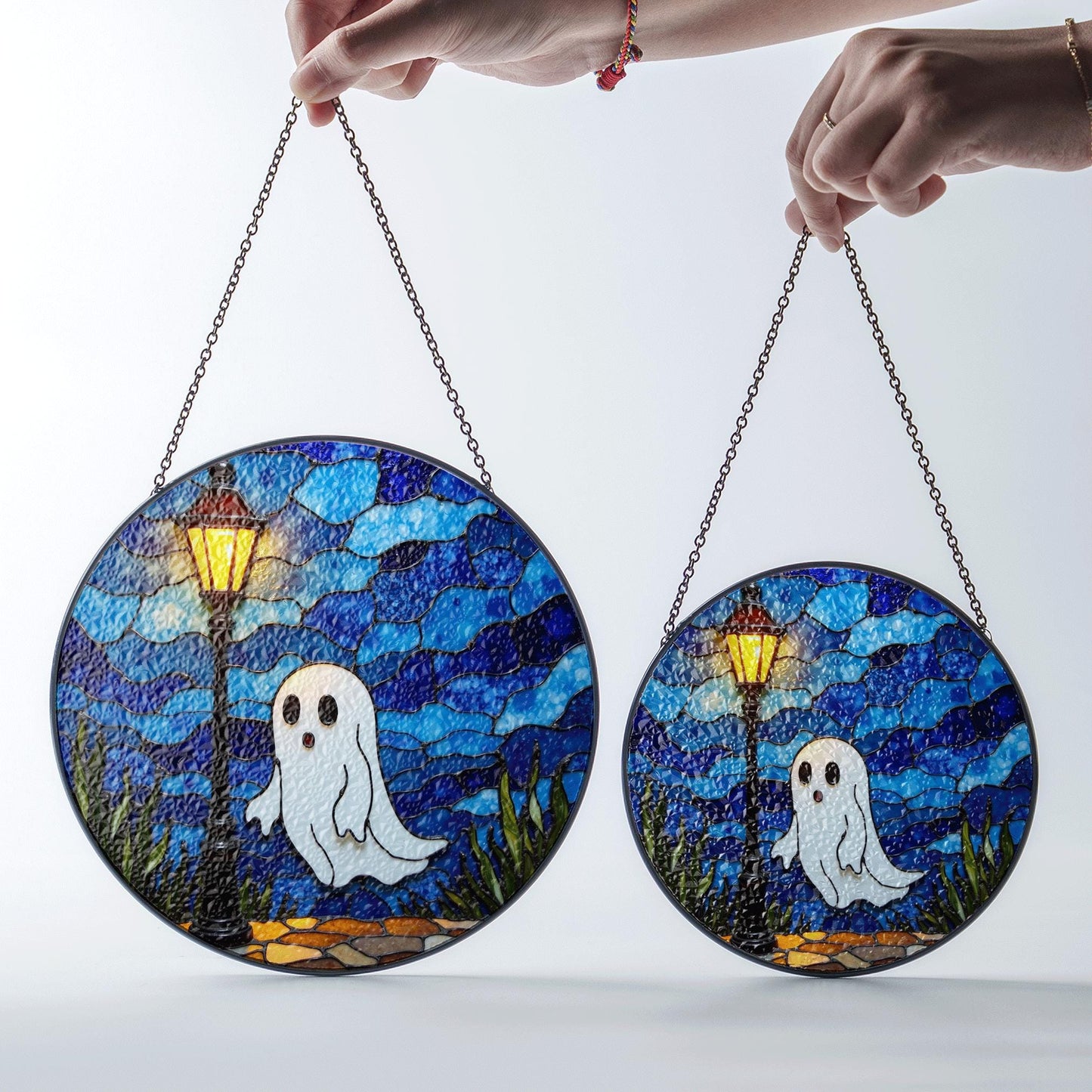 Ghost Suncatcher Stained Glass Lantern Window Art Gift for Halloween Lovers