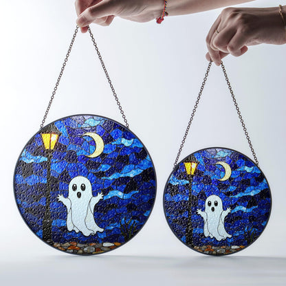 Ghost Stained Glass Suncatcher Halloween Window Decor Gift for Horror Lovers