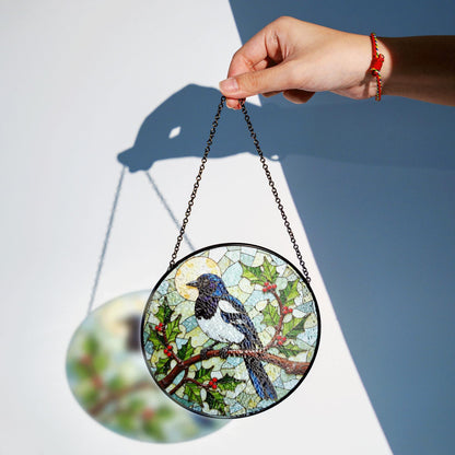 Stained Glass Magpie Suncatcher Window Hanging Bird Lover Gift Nature Decor