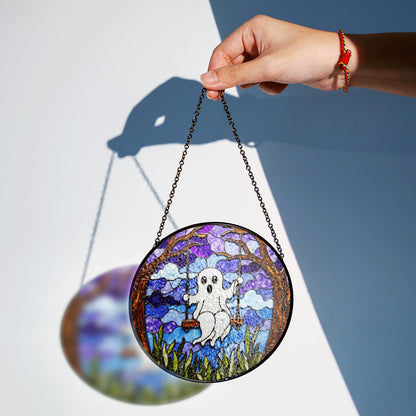 Ghost Swing Stained Glass Suncatcher Halloween Decor Window Hanging Gift for Friend