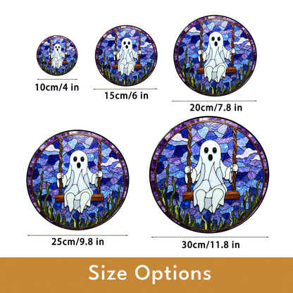 Ghost On Swing Stained Glass Suncatcher Halloween Decor Gift For Friends