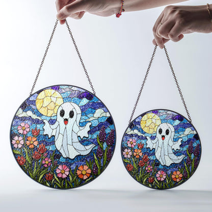 Ghost Stained Glass Suncatcher Halloween Window Decor Gift for Friends