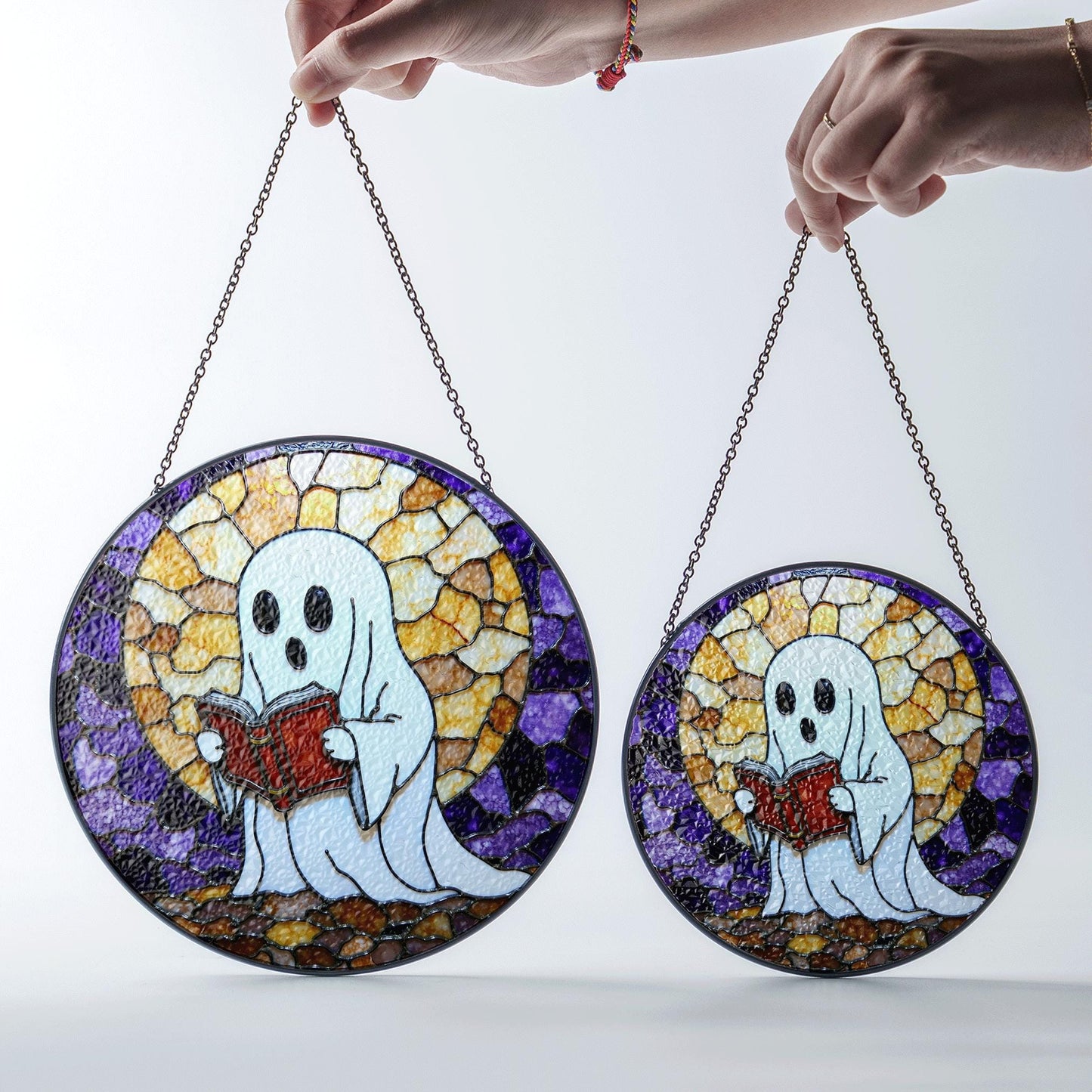 Ghost Reading Stained Glass Suncatcher Window Hanging Halloween Gift