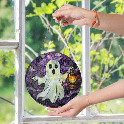 Ghost Lantern Stained Glass Suncatcher Halloween Decor Gift for Spooky Lovers