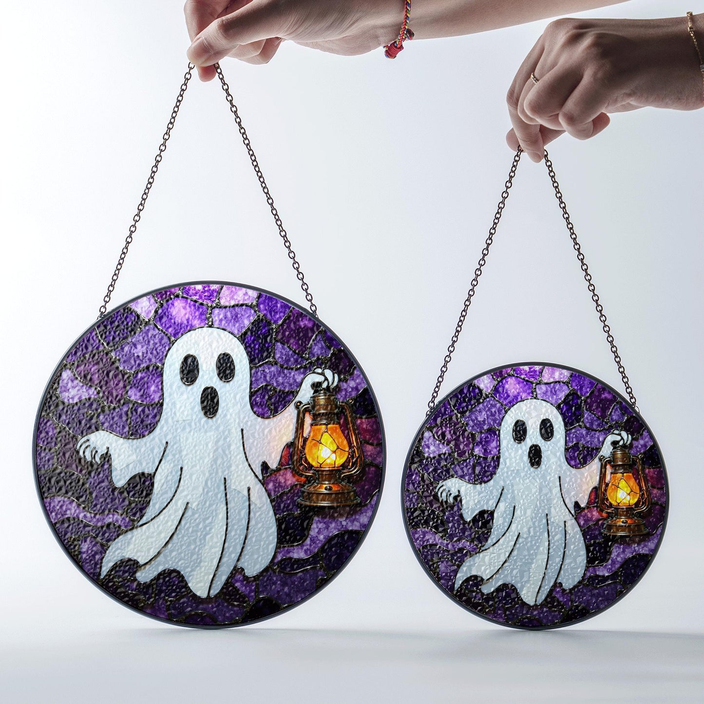 Ghost Lantern Stained Glass Suncatcher Halloween Decor Gift for Spooky Lovers