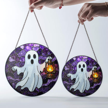 Ghost Lantern Stained Glass Suncatcher Halloween Decor Gift for Spooky Lovers