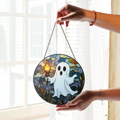 Ghost Stained Glass Suncatcher Halloween Decor Window Hanging Gift for Friends