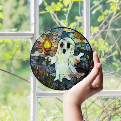 Ghost Stained Glass Suncatcher Halloween Decor Window Hanging Gift for Friends