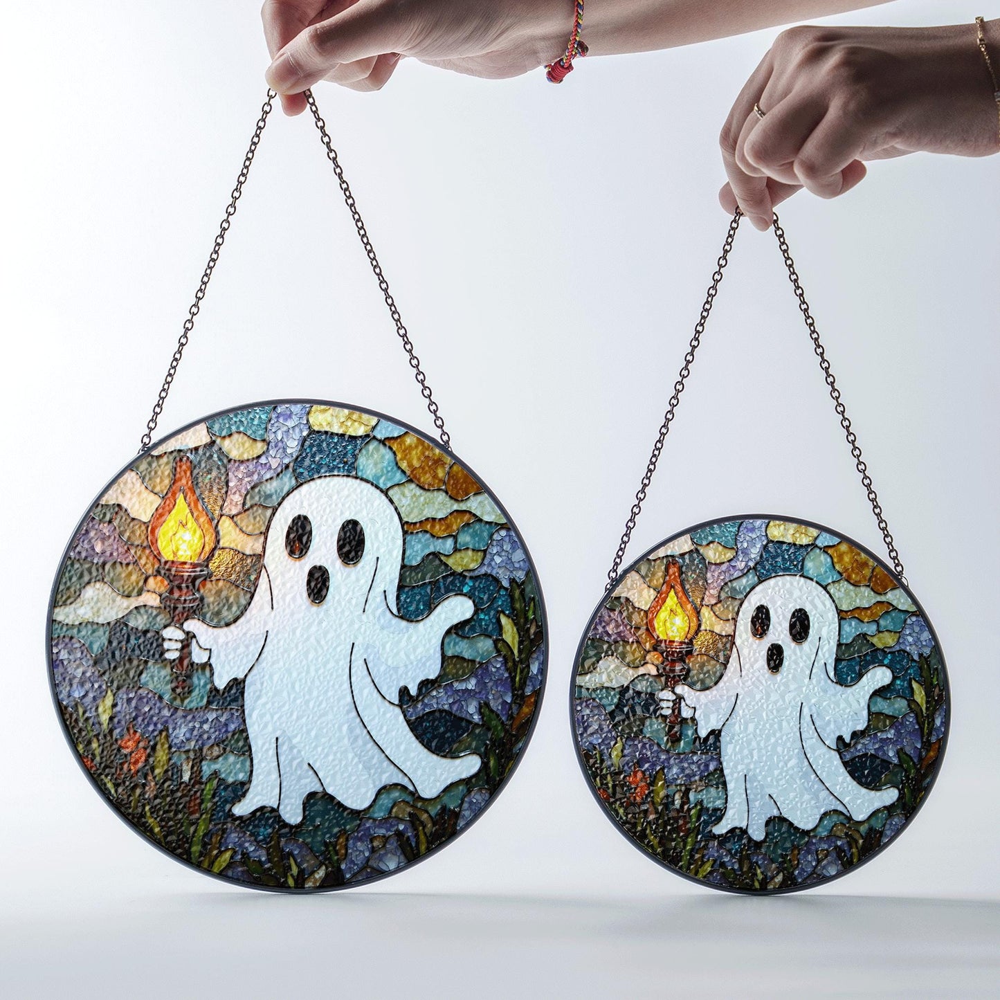 Ghost Stained Glass Suncatcher Halloween Decor Window Hanging Gift for Friends
