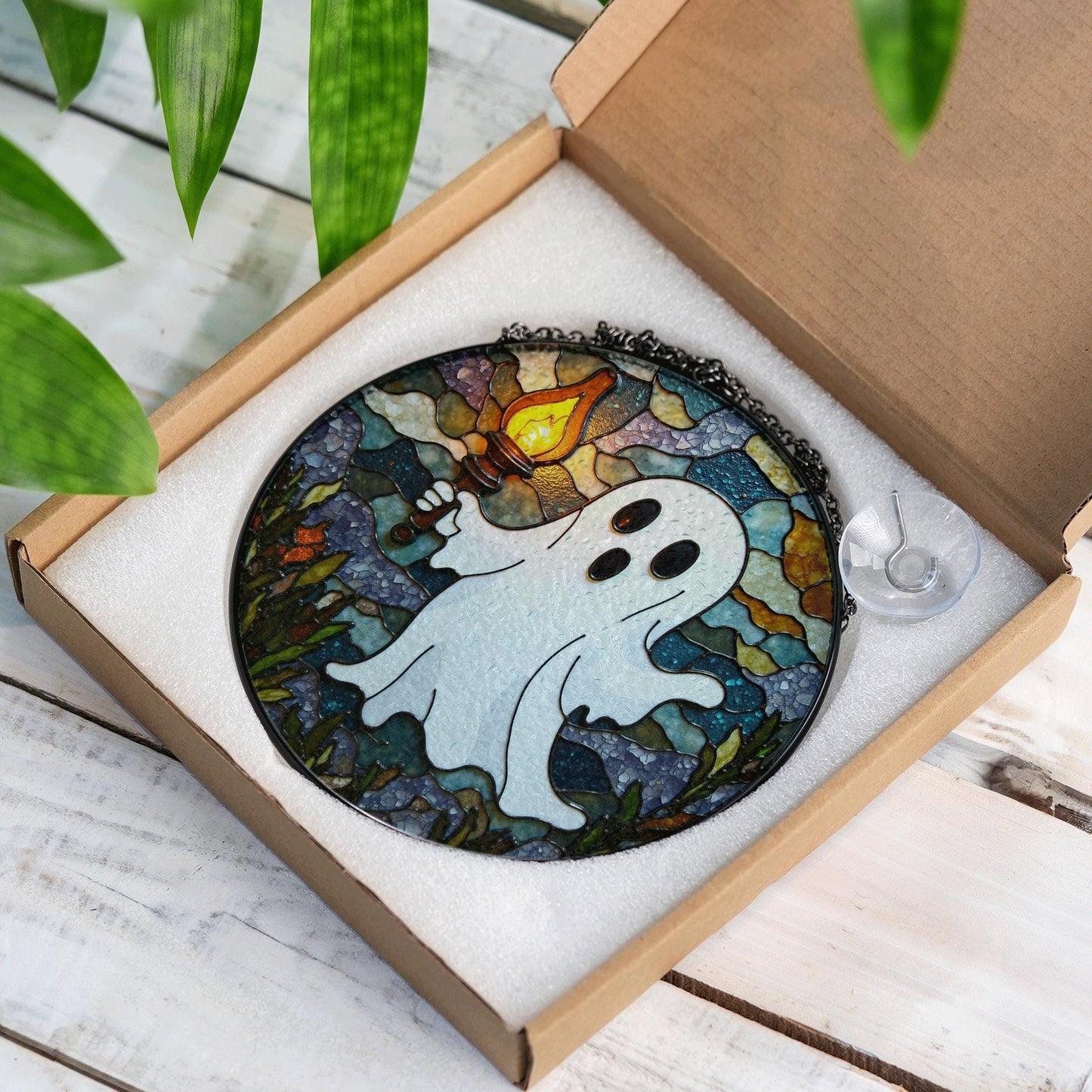 Ghost Stained Glass Suncatcher Halloween Decor Window Hanging Gift for Friends