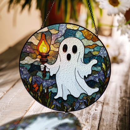 Ghost Stained Glass Suncatcher Halloween Decor Window Hanging Gift for Friends