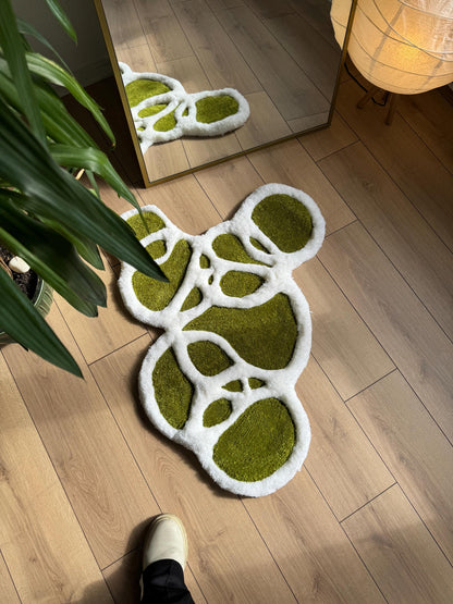 Green Wave Rug - Ocean-Inspired Handmade Carpet with Bubbles and Flowing Water Design