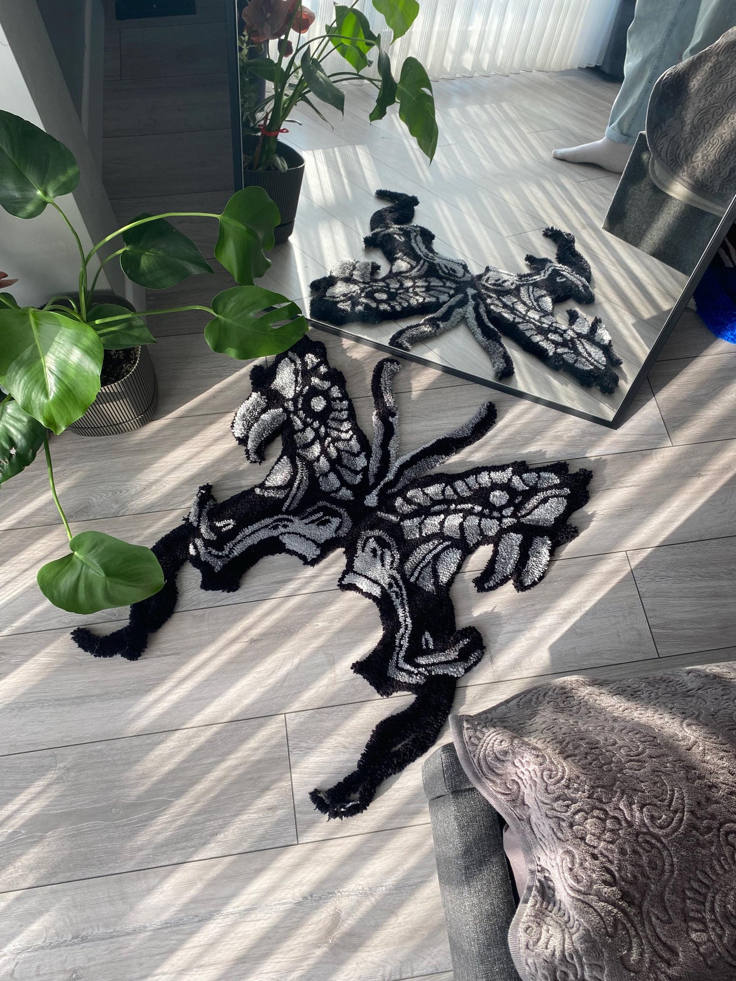 Handmade Snake and Butterfly Rug - Unique Rug Home Decor , Boho Home Decor