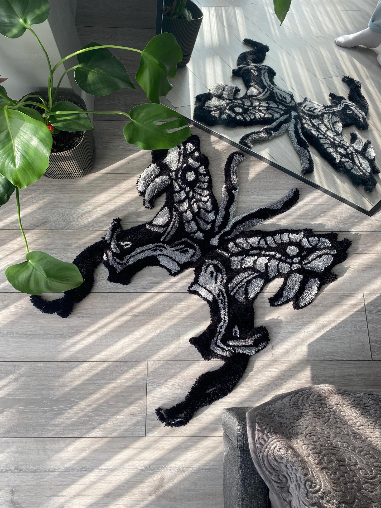 Handmade Snake and Butterfly Rug - Unique Rug Home Decor , Boho Home Decor