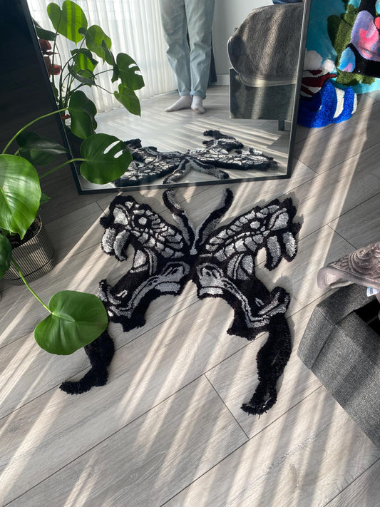 Handmade Snake and Butterfly Rug - Unique Rug Home Decor , Boho Home Decor