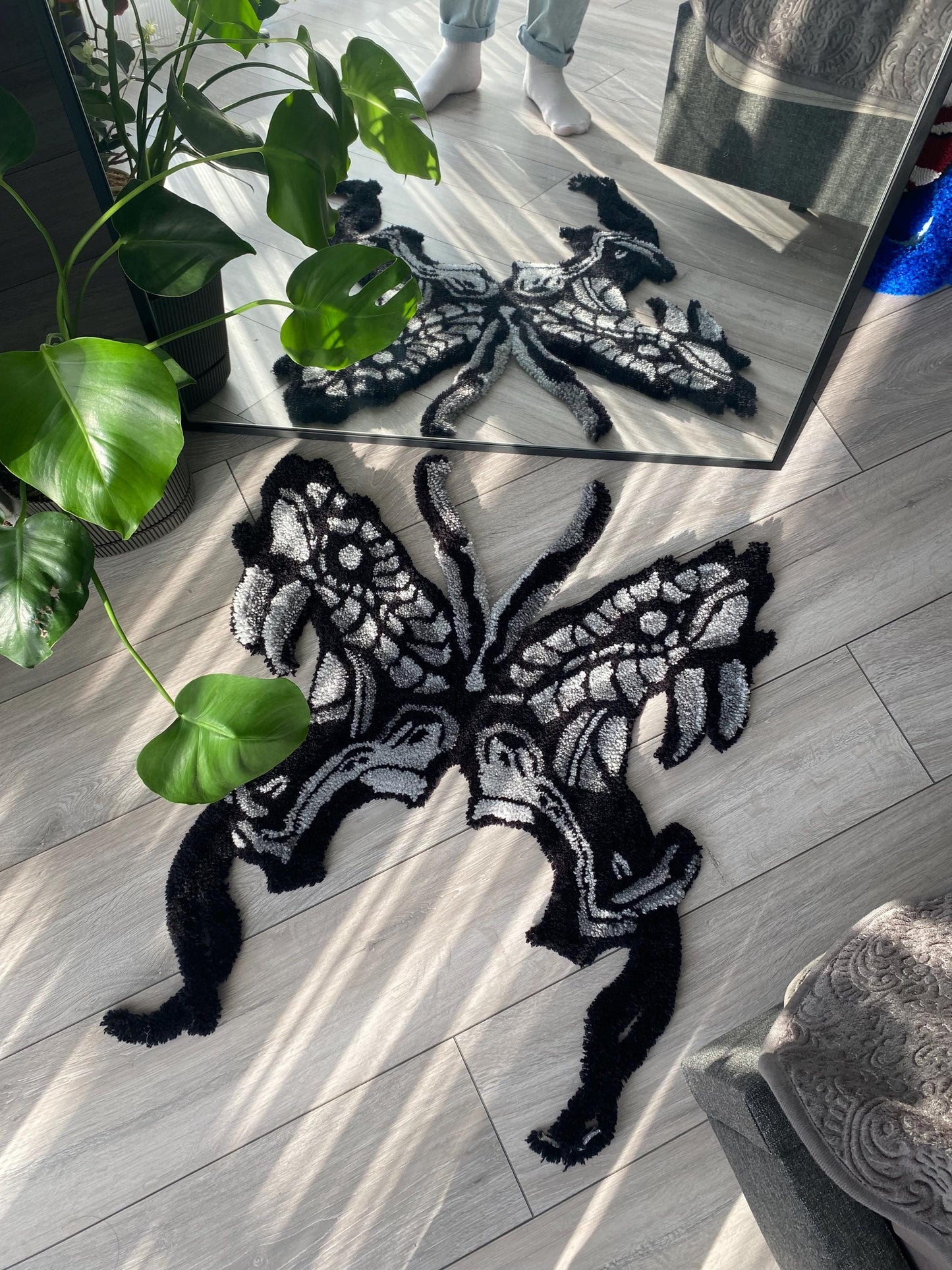 Handmade Snake and Butterfly Rug - Unique Rug Home Decor , Boho Home Decor