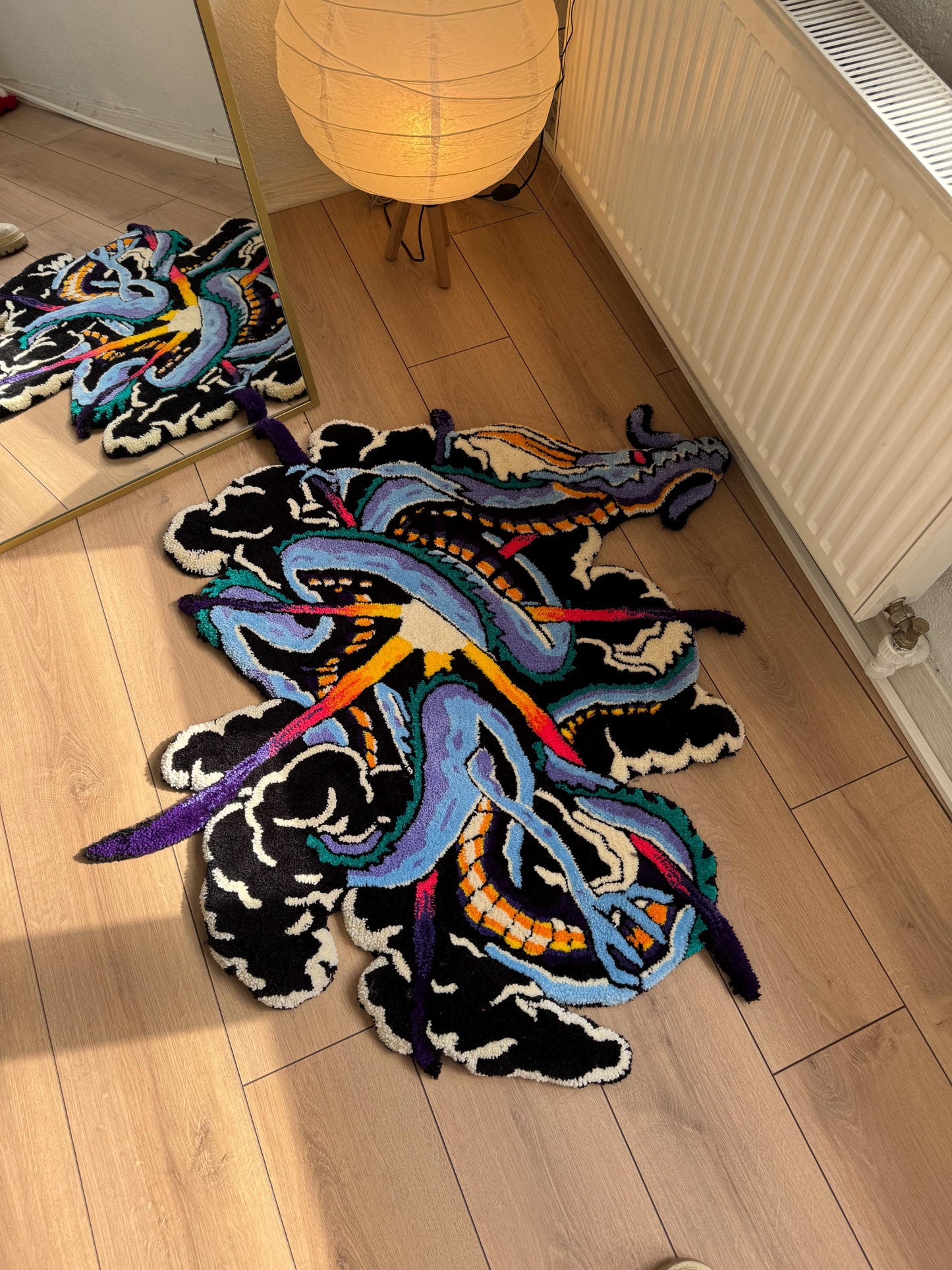 Handmade Dragon Rug - Unique Oriental Design, Mystical Dragon Carpet, Customizable Home Decor, Boho Style Rug
