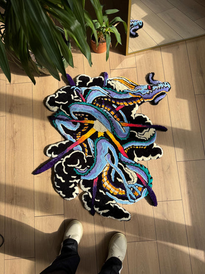 Handmade Dragon Rug - Unique Oriental Design, Mystical Dragon Carpet, Customizable Home Decor, Boho Style Rug
