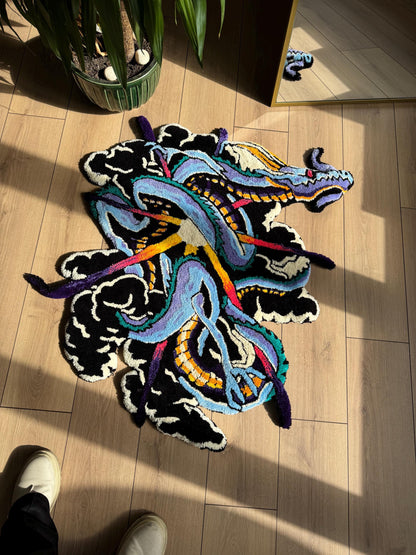 Handmade Dragon Rug - Unique Oriental Design, Mystical Dragon Carpet, Customizable Home Decor, Boho Style Rug