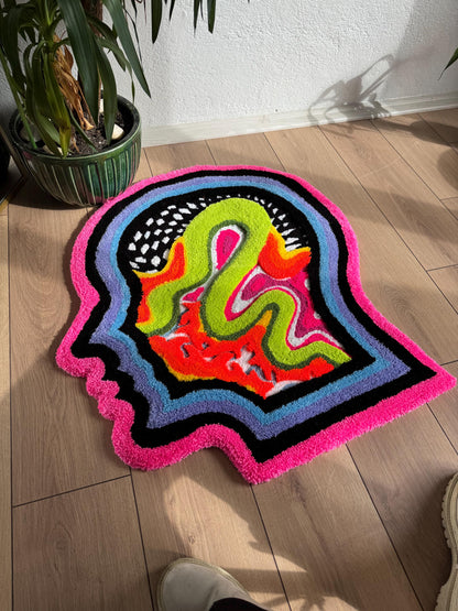 Psychedelic Tufted Rug - Trippy Handmade Wall Hanging - Colorful Groovy Carpet
