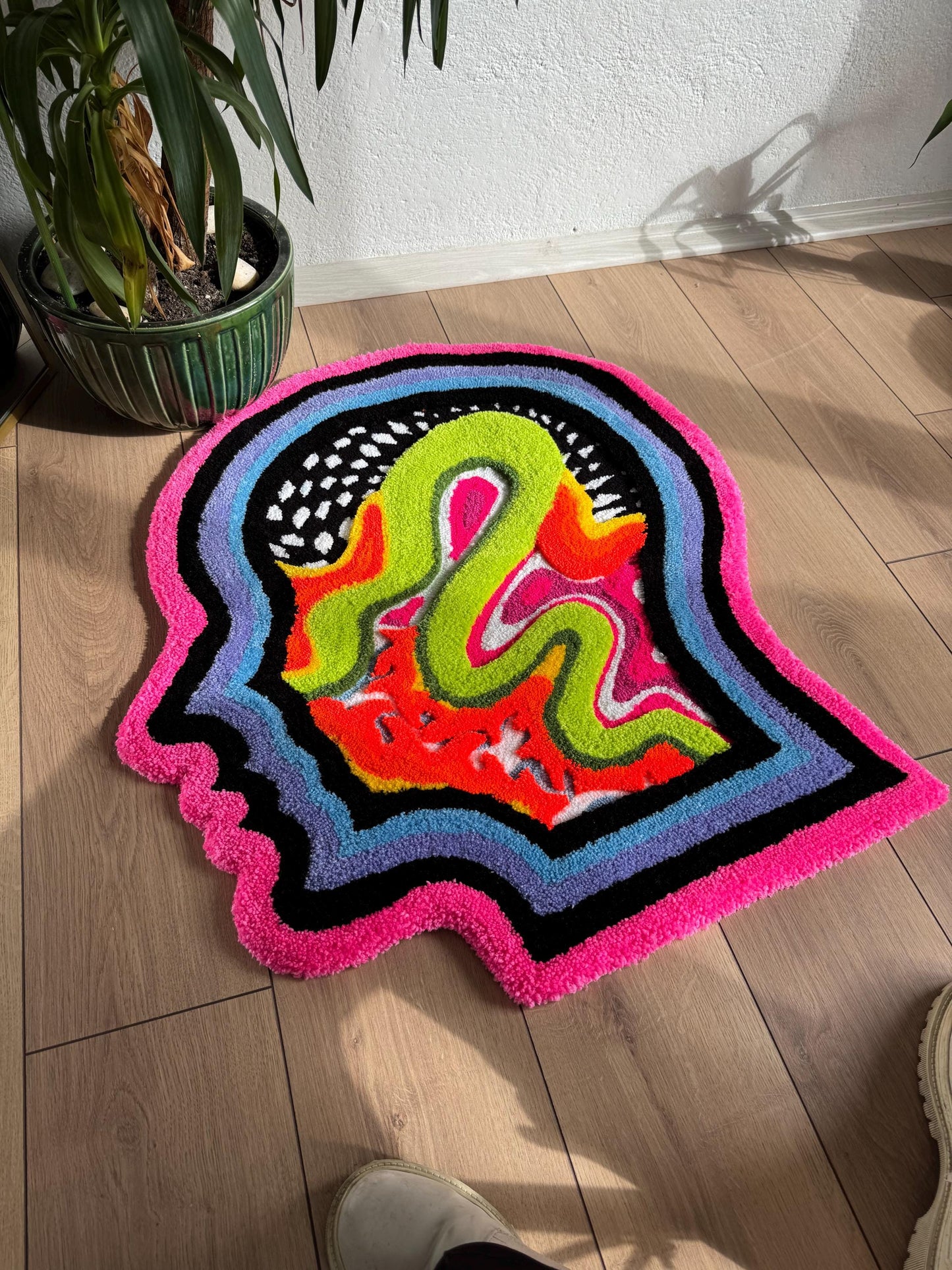 Psychedelic Tufted Rug - Trippy Handmade Wall Hanging - Colorful Groovy Carpet