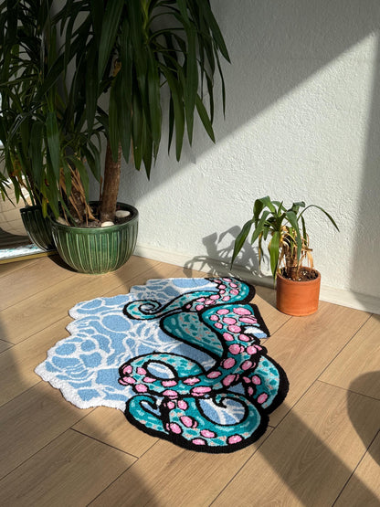 Handmade Octopus Rug - Colorful Tufted Wall Hanging - Vibrant Nautical Decor