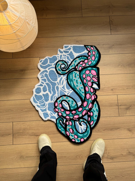 Handmade Octopus Rug - Colorful Tufted Wall Hanging - Vibrant Nautical Decor