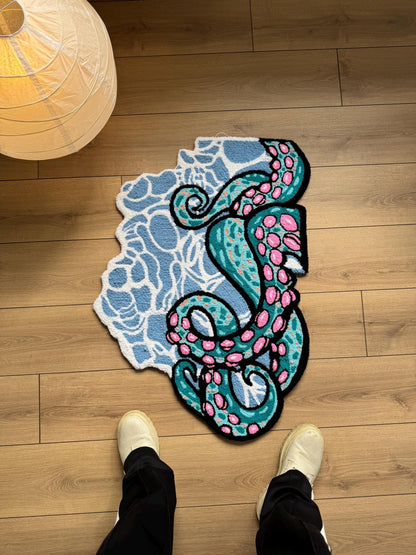 Handmade Octopus Rug - Colorful Tufted Wall Hanging - Vibrant Nautical Decor
