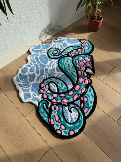 Handmade Octopus Rug - Colorful Tufted Wall Hanging - Vibrant Nautical Decor