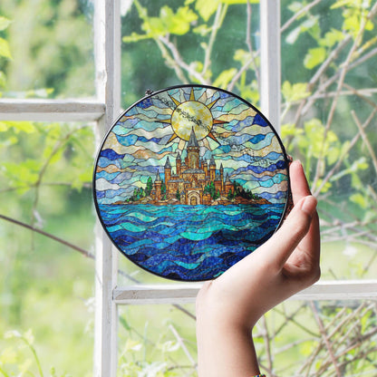 Stained Glass Castle Suncatcher Fantasy Window Hanging Gift for Home Decor