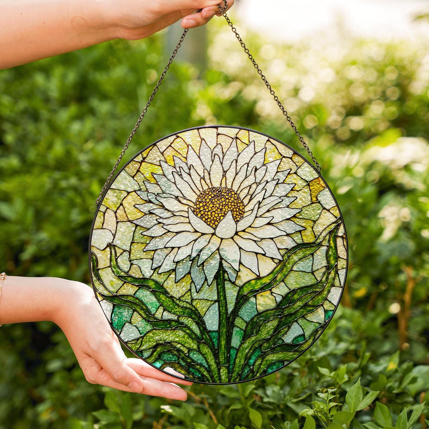 White Flower Stained Glass Suncatcher Window Decor Gift for Mom Grandma