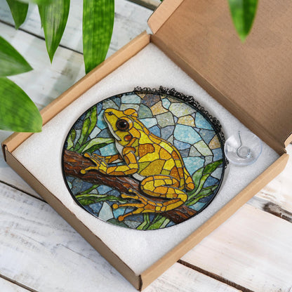 Yellow Frog Stained Glass Suncatcher Window Hanging Gift for Nature Lovers