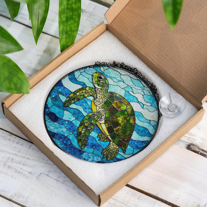 Sea Turtle Stained Glass Suncatcher Ocean Window Hanging Gift for Nature Lovers