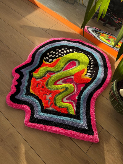 Psychedelic Tufted Rug - Trippy Handmade Wall Hanging - Colorful Groovy Carpet