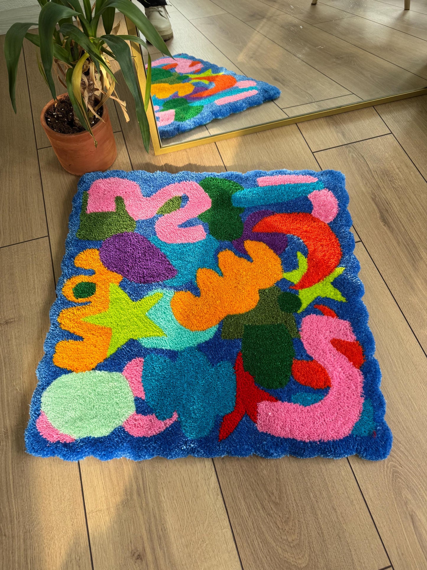 Abstract Shapes Colorful Tufted Rug - Handmade Modern Art Carpet - Vibrant Home Decor
