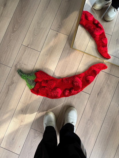 Chili Pepper 3D Fluffy Tufted Rug, Handmade Rugs, Kitchen Rugs, Kitchen Decor, 3D Rugs, Fluffy Rugs, Tufted Rugs, Tufting Rugs, Colorful Rug