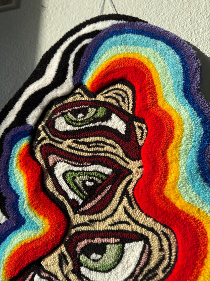 Psychedelic Rainbow Fluid Eyes 3D Fluffy Handmade Tufted Rugs, Multiple Textured Rug, Eye Tufted Rug, Tufted Wall Art, Tufted Wall Hangings