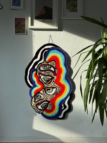 Psychedelic Rainbow Fluid Eyes 3D Fluffy Handmade Tufted Rugs, Multiple Textured Rug, Eye Tufted Rug, Tufted Wall Art, Tufted Wall Hangings