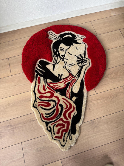 Geisha 3D Fluffy Tufted Rug, Handmade Tufted Rugs, Tufted Wall Art, Tufted Wall Hangings, Unique Japanese Design for Home & Office Decor
