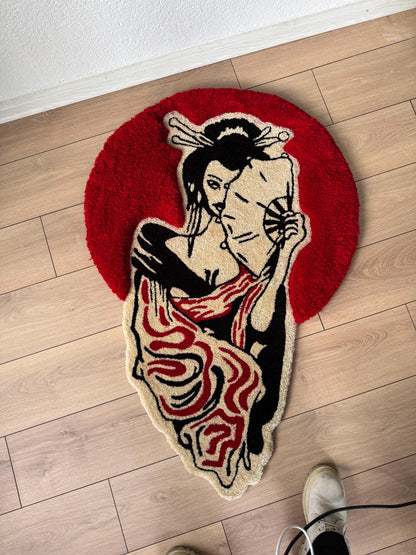 Geisha 3D Fluffy Tufted Rug, Handmade Tufted Rugs, Tufted Wall Art, Tufted Wall Hangings, Unique Japanese Design for Home & Office Decor