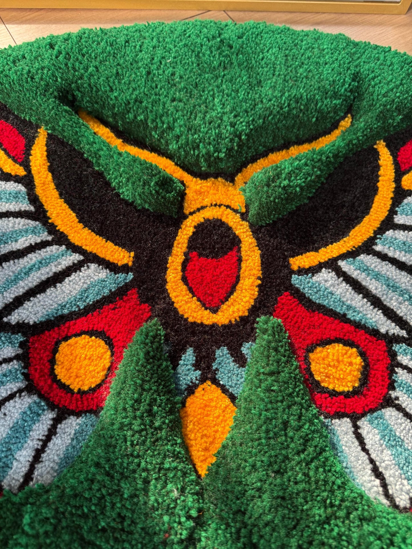 Oldschool Butterfly 3D Fluffy Handmade Tufted Rug, Fluffy Home Decor, Home Decor, Tufted Wall Hangings, Butterfly Decor, Green Rugs
