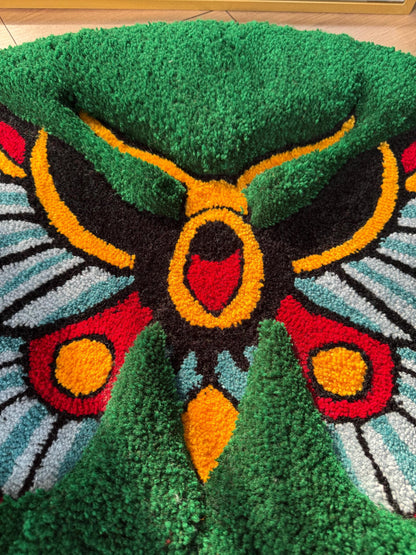 Oldschool Butterfly 3D Fluffy Handmade Tufted Rug, Fluffy Home Decor, Home Decor, Tufted Wall Hangings, Butterfly Decor, Green Rugs