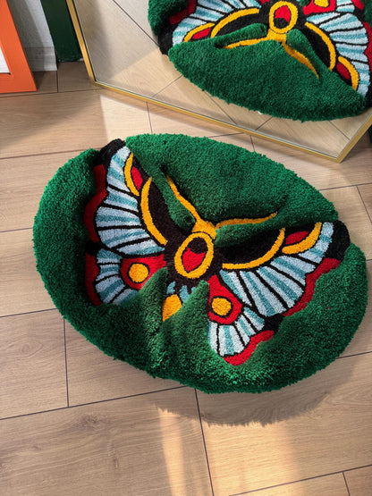 Oldschool Butterfly 3D Fluffy Handmade Tufted Rug, Fluffy Home Decor, Home Decor, Tufted Wall Hangings, Butterfly Decor, Green Rugs